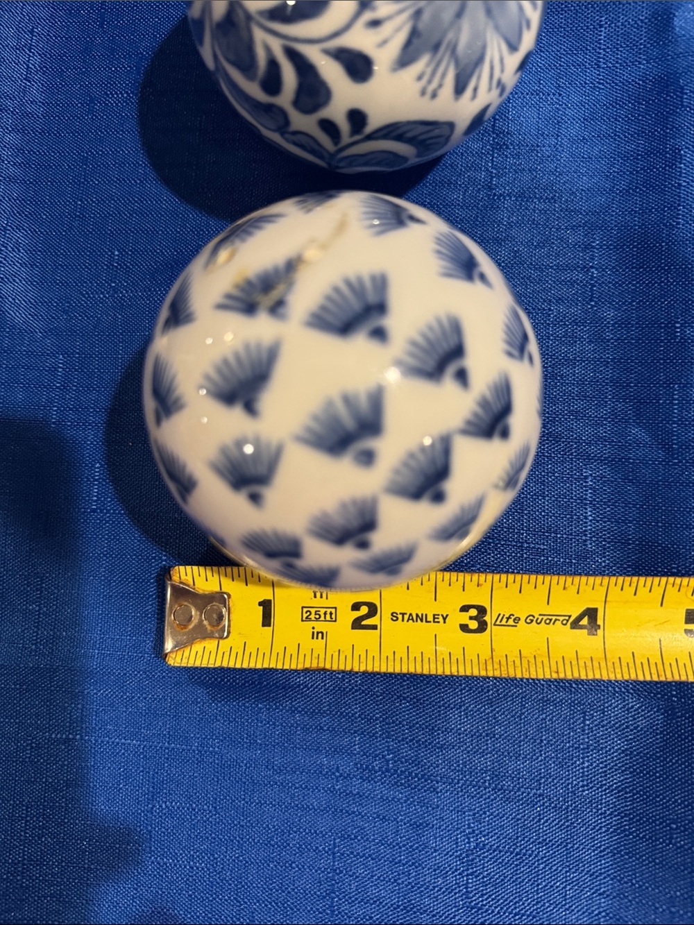 Vintage Porcelain Decorative Balls / Carpet Balls - Sunburst & Scroll Motif - 3” - Picture 3 of 5